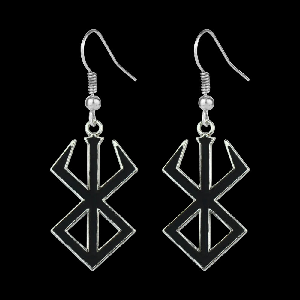 Black and silver earrings with a unique design on a white background