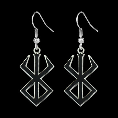 Black and silver earrings with a unique design on a white background