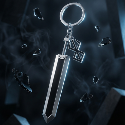Metallic keychain with a unique design on a dark background